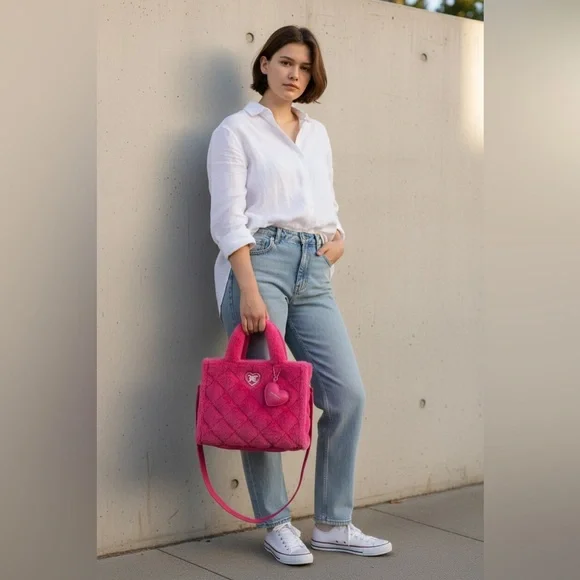 Juicy Couture Large Bag Pink Faux Fur Tote Bag w/ Crossbody Strap. So cute! 🩷 - Picture 3 of 12